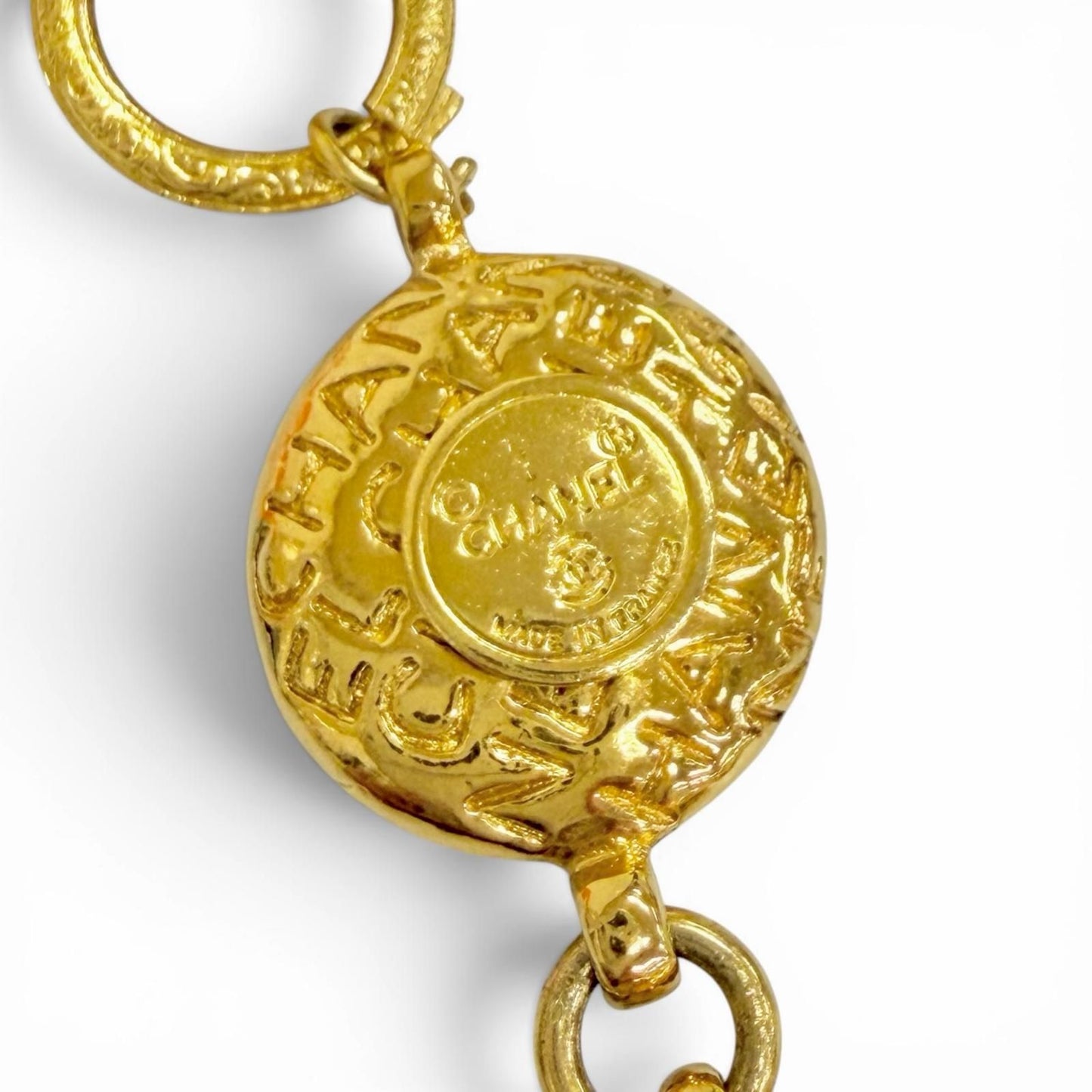 Chanel Vintage Coco Mademoiselle Logo Round Coin Necklace Gold Recommended — view 5