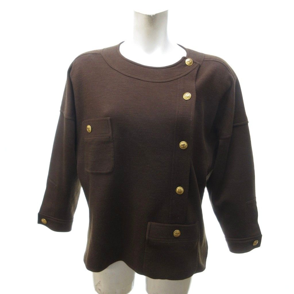 Chanel Vintage Skirt Suit Set CC Logo Button Off Center Tight Long Brown HW — view 2