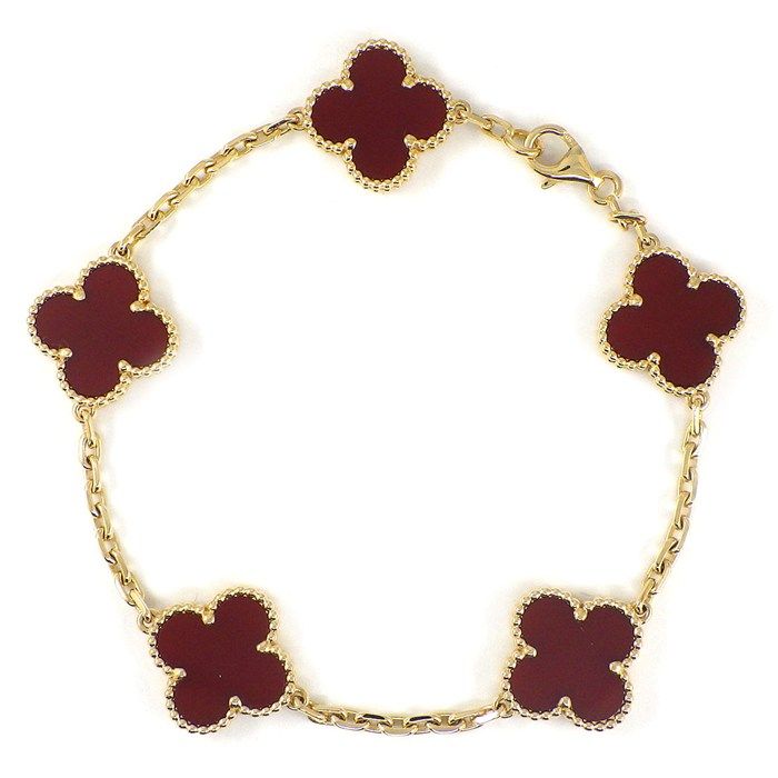 Van Cleef & Arpels Bracelet Vintage Alhambra 5 Motifs Carnelian 18k Yellow Gold