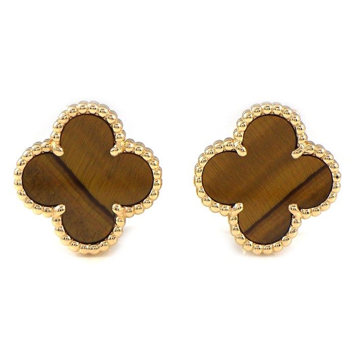 Van Cleef & Arpels Earrings Vintage Alhambra Tiger Eye 18k Yellow Gold