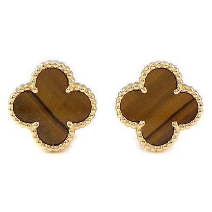 Van Cleef & Arpels Earrings Vintage Alhambra Tiger Eye 18k Yellow Gold