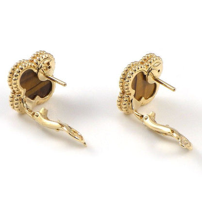 Van Cleef & Arpels Earrings Vintage Alhambra Tiger Eye 18k Yellow Gold — view 2