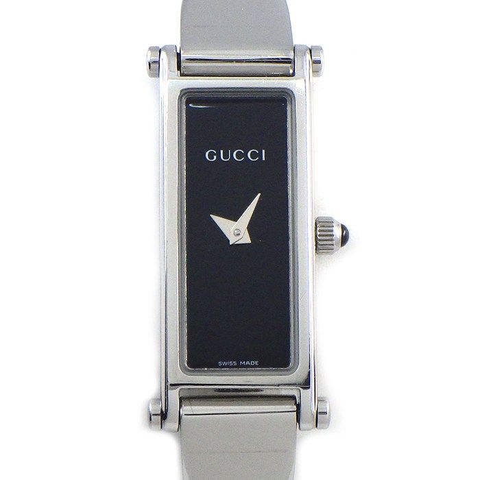 Gucci Watch Bangle Rectangular Black Dial Horsebit Clasp SS