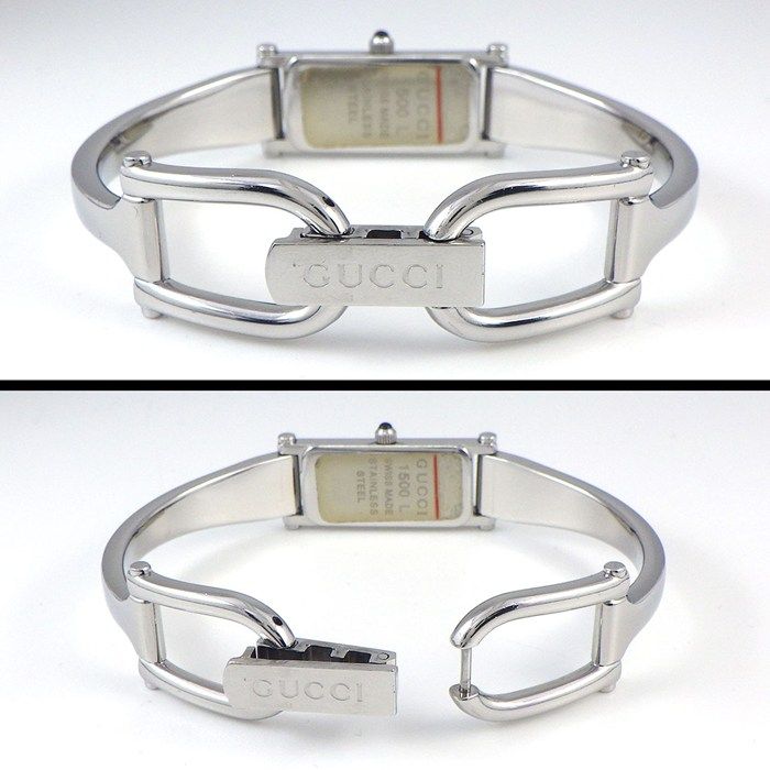Gucci Watch Bangle Rectangular Black Dial Horsebit Clasp SS — view 3