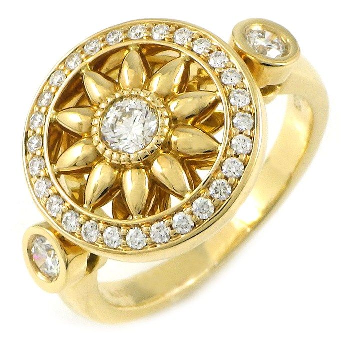 Harry Winston Ring Gate Rosette Flower Round Diamond Total 18k Yellow Gold