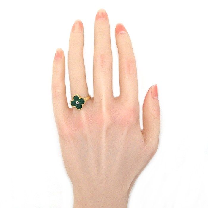 Van Cleef & Arpels Ring Vintage Alhambra Point Diamond Malachite 18k Yellow Gold — view 7