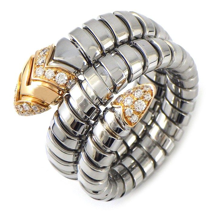 Bvlgari Ring Tubogas Serpenti Spiral Snake Diamond 18k Pink Gold SS
