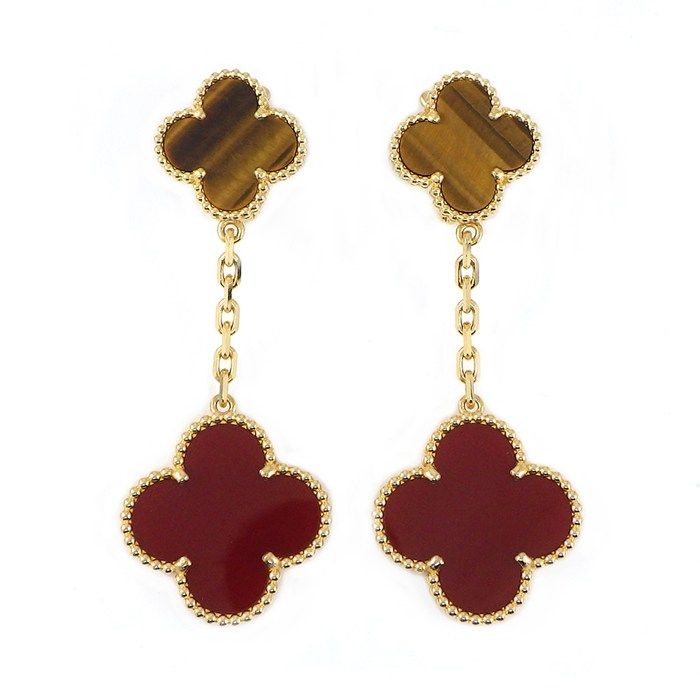 Van Cleef & Arpels Earrings Magic Alhambra 2 Motif Carnelian Tiger Eye 18k