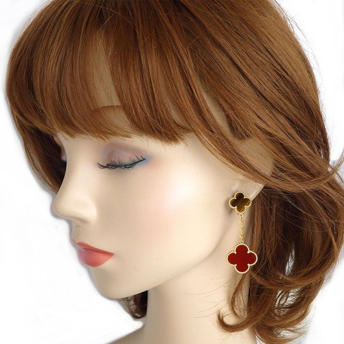 Van Cleef & Arpels Earrings Magic Alhambra 2 Motif Carnelian Tiger Eye 18k — view 6