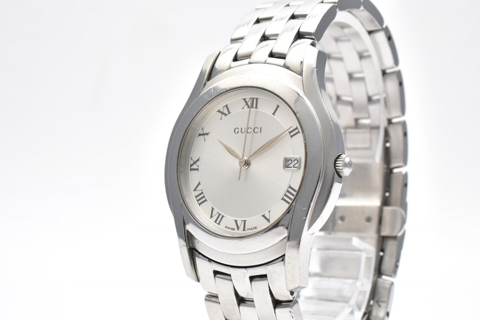Gucci Watch Quartz Silver Dial Roman Index Date Stainless Steel