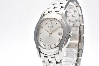 Gucci Watch Quartz Silver Dial Roman Index Date Stainless Steel