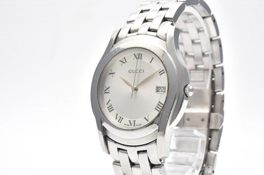 Gucci Watch Quartz Silver Dial Roman Index Date Stainless Steel
