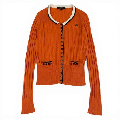 Gucci Era Rib Knit Long Sleeve Digan Interlocking One Point Embroidery Linen — view 2