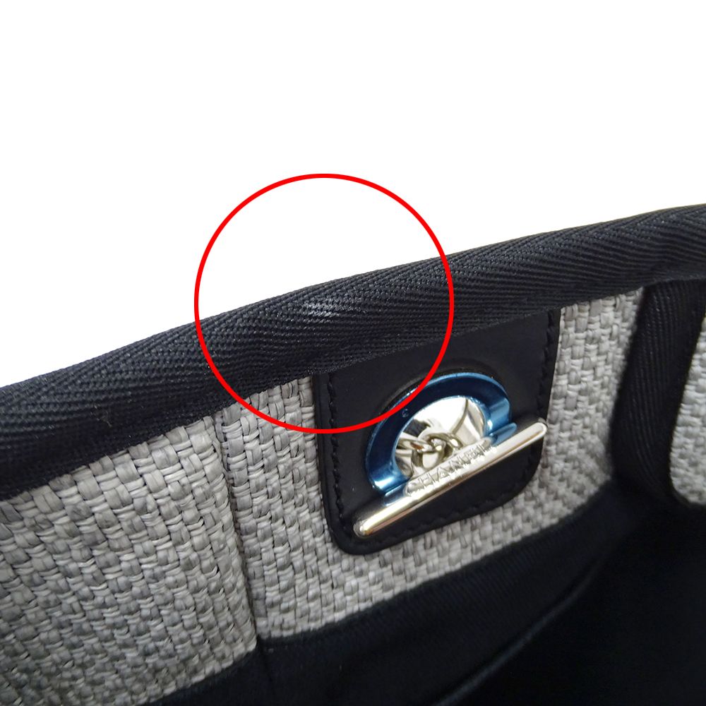 Chanel Deauville Tote PM Raffia Gray Silver Chain — view 8