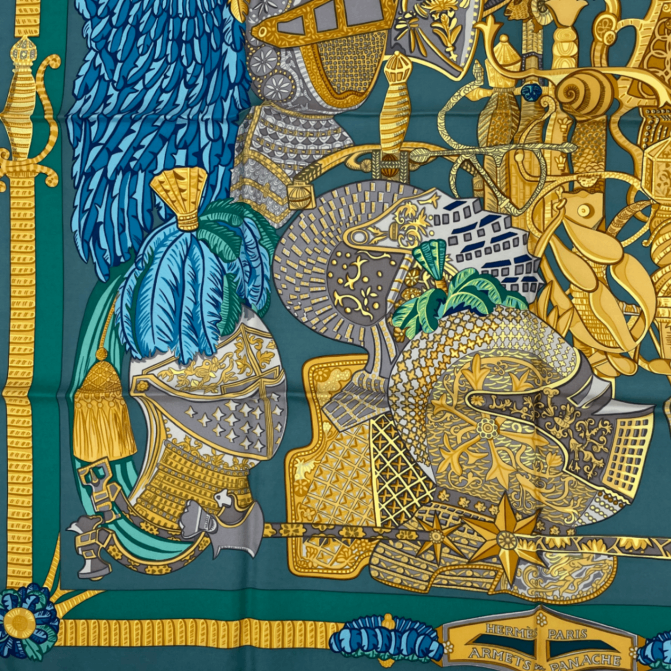 Hermes Scarf Carre 90 Armets Et Panache Feathered Cavalry Helmet Silk Blue — view 4