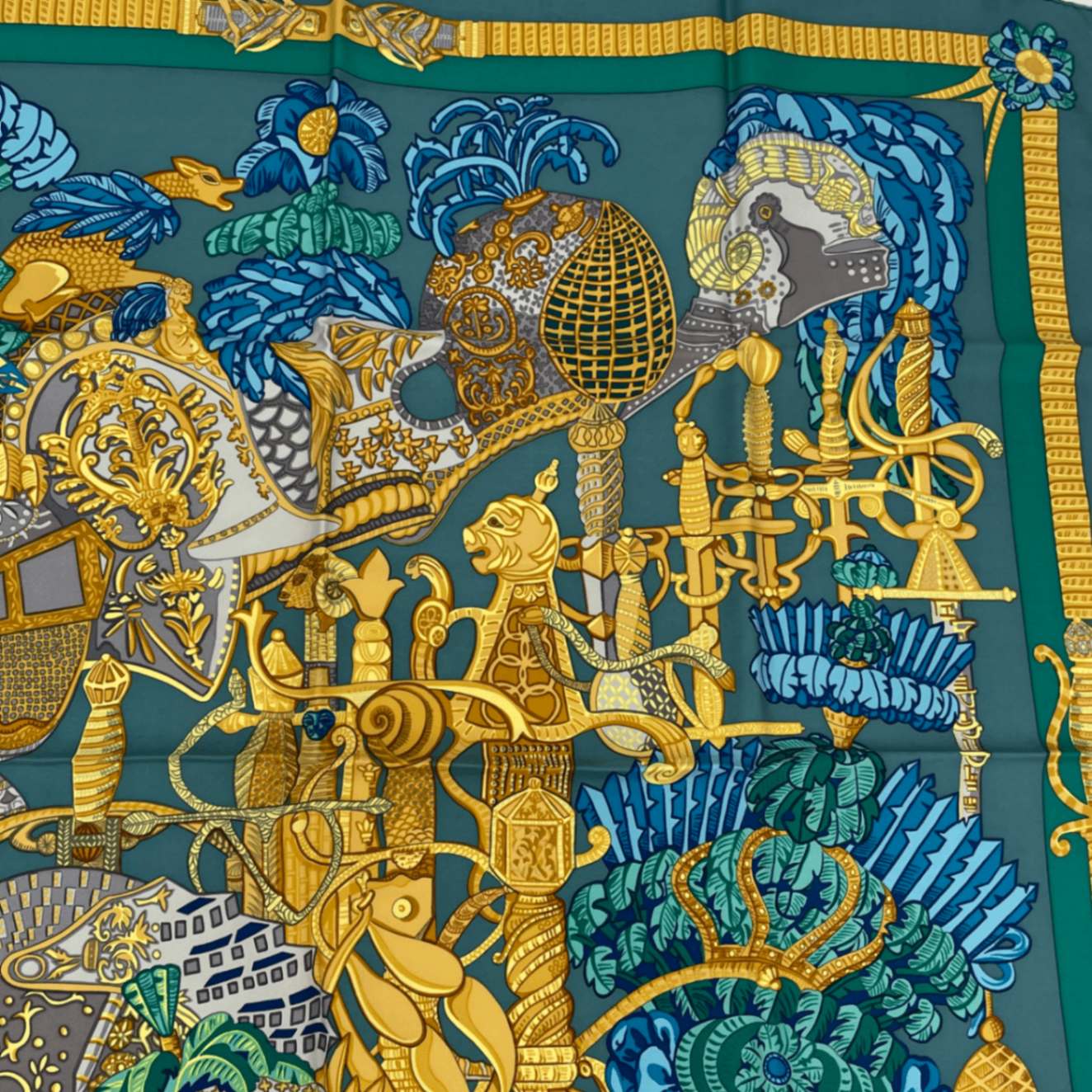 Hermes Scarf Carre 90 Armets Et Panache Feathered Cavalry Helmet Silk Blue — view 3