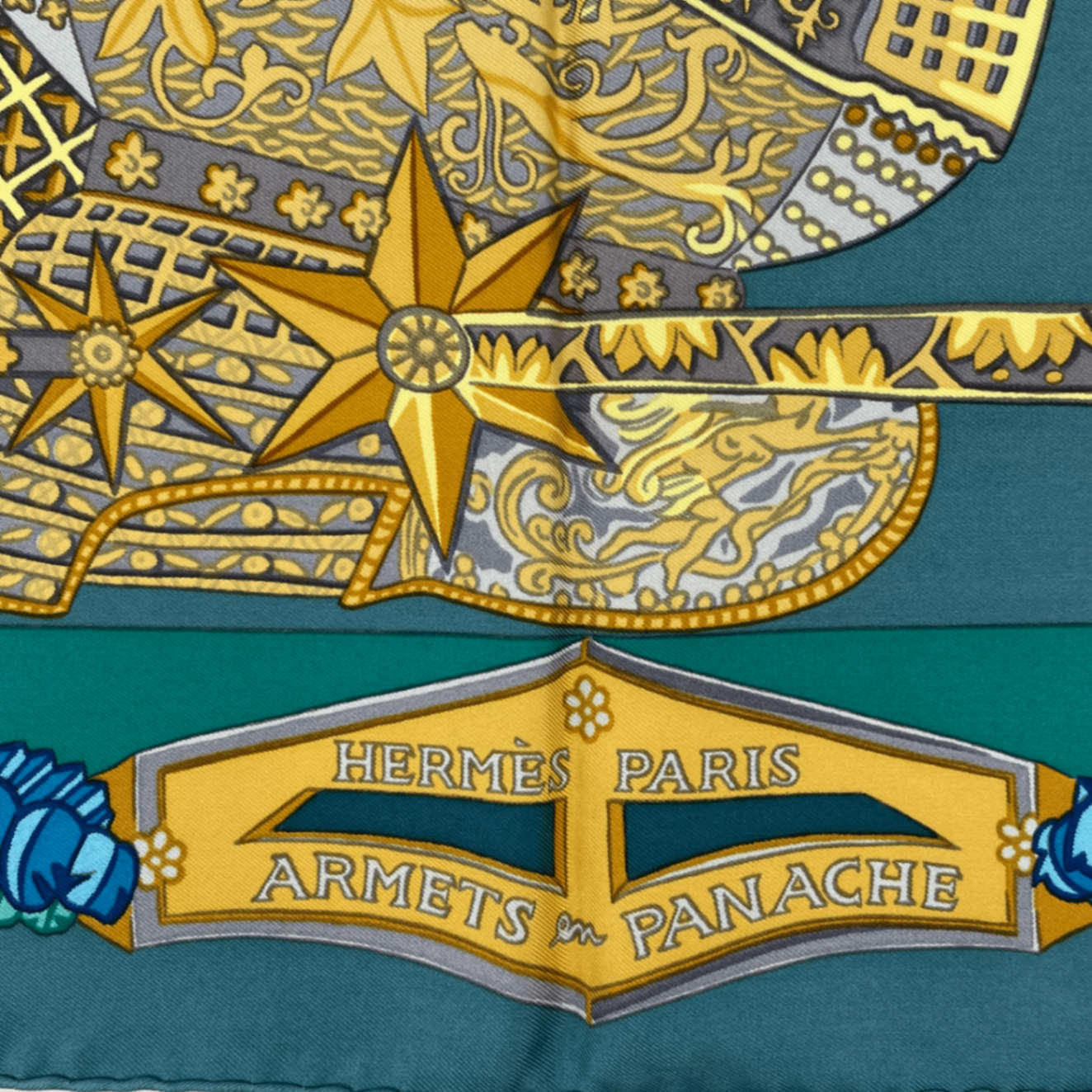 Hermes Scarf Carre 90 Armets Et Panache Feathered Cavalry Helmet Silk Blue — view 6