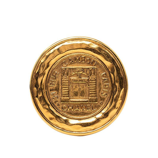Chanel 31 Rue Cambon Logo Round Brooch Gold Plated
