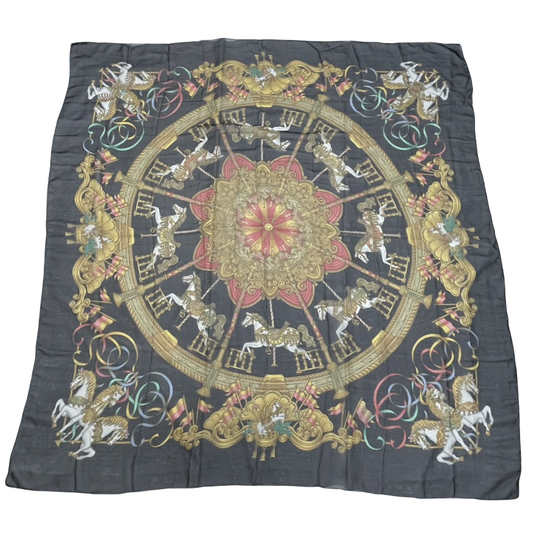 Hermes Carre 140 Large Luna Park Amusement Scarf Silk Black