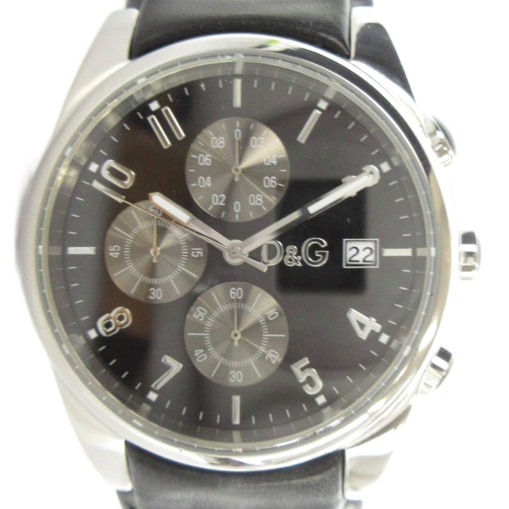 Dolce & Gabbana D&G Watch Quartz Black Dial Chronograph Carre Date Silver