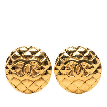 Chanel CC Logo Quilted Round Earrings 23 Gold Plated