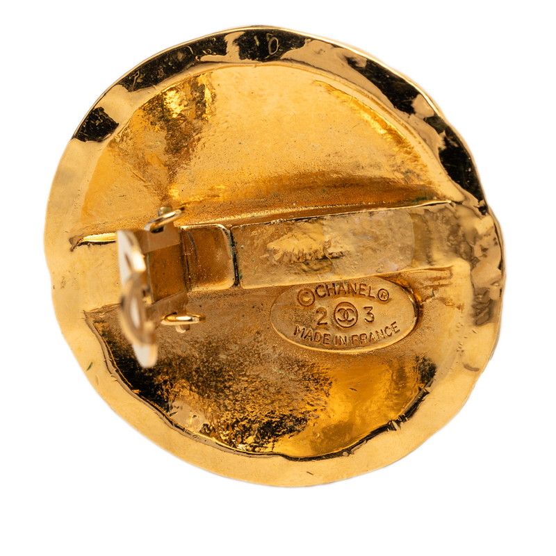 Chanel CC Logo Quilted Round Earrings 23 Gold Plated — view 3