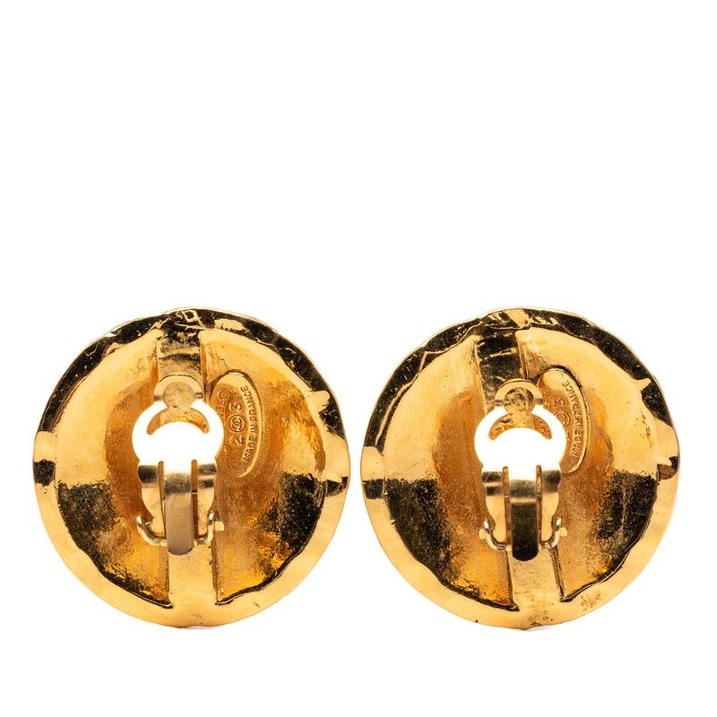 Chanel CC Logo Quilted Round Earrings 23 Gold Plated — view 2