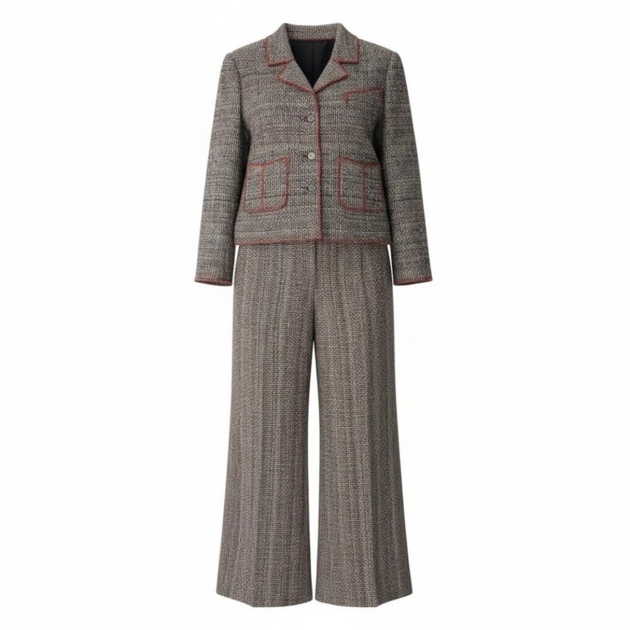 Chanel Vintage Tweed Set Tailored Jacket Bottom Pants Set