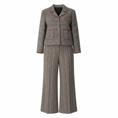 Chanel Vintage Tweed Set Tailored Jacket Bottom Pants Set