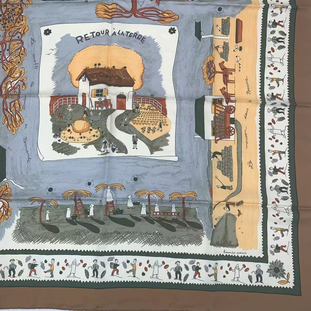 Hermes Carre 90 RE Tour a la Terre Return Silk Scarf Blawan — view 5