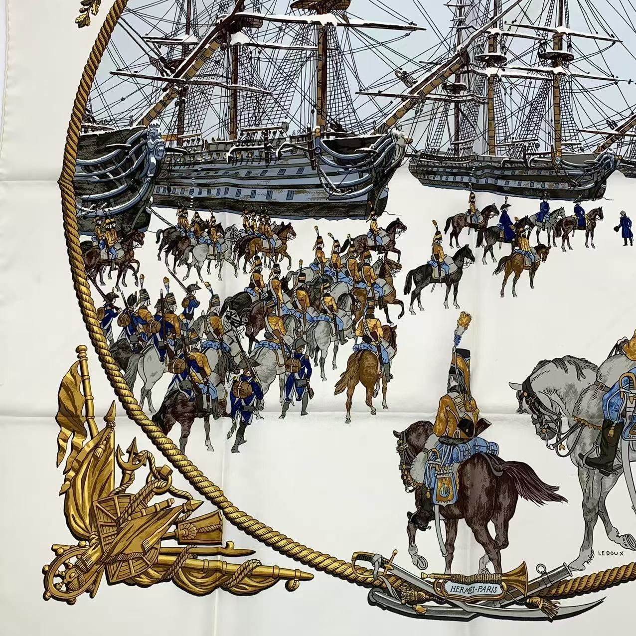 Hermes Carre 90 Marine Et Cavalerie Sea and Cavalry Silk Scarf White — view 3