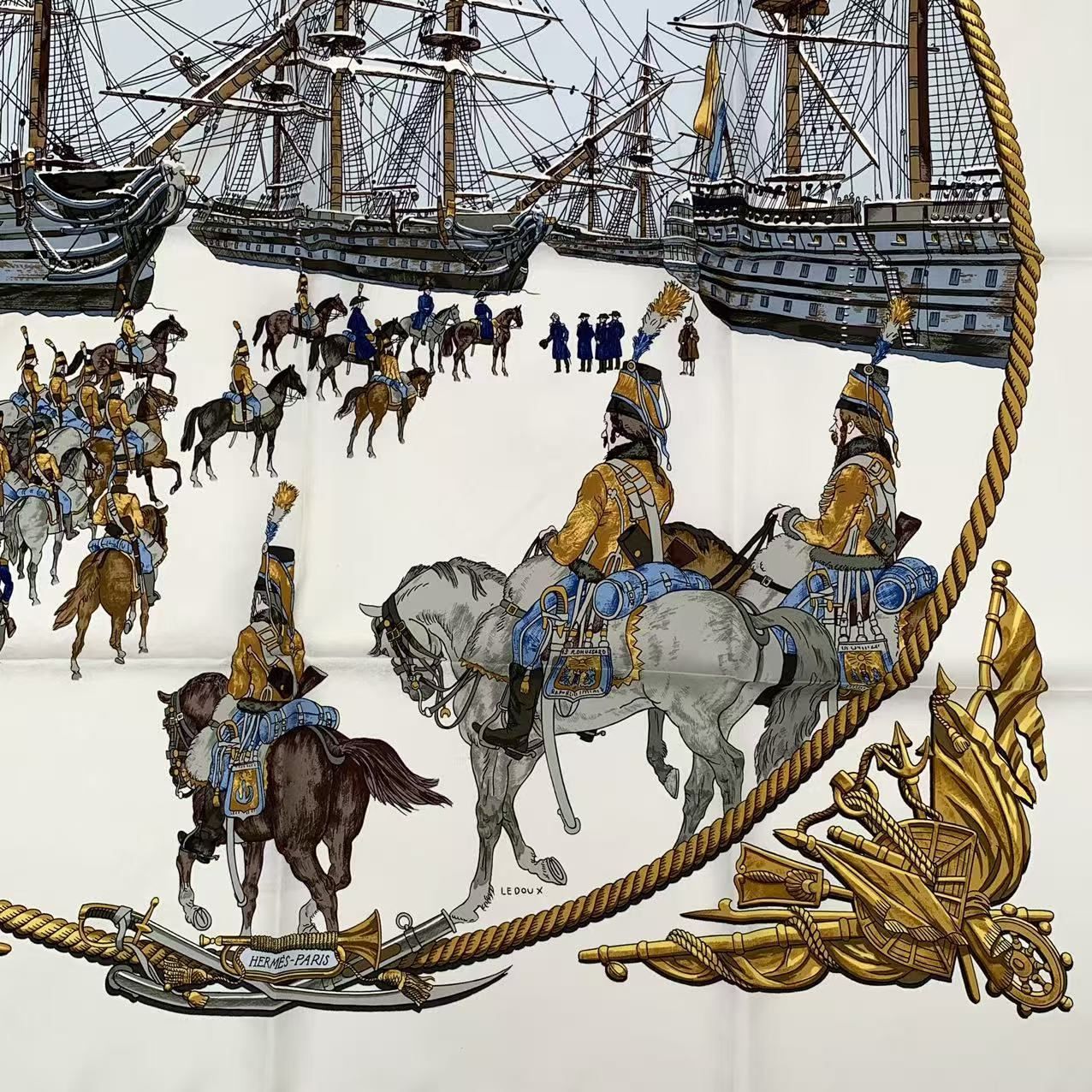 Hermes Carre 90 Marine Et Cavalerie Sea and Cavalry Silk Scarf White — view 4