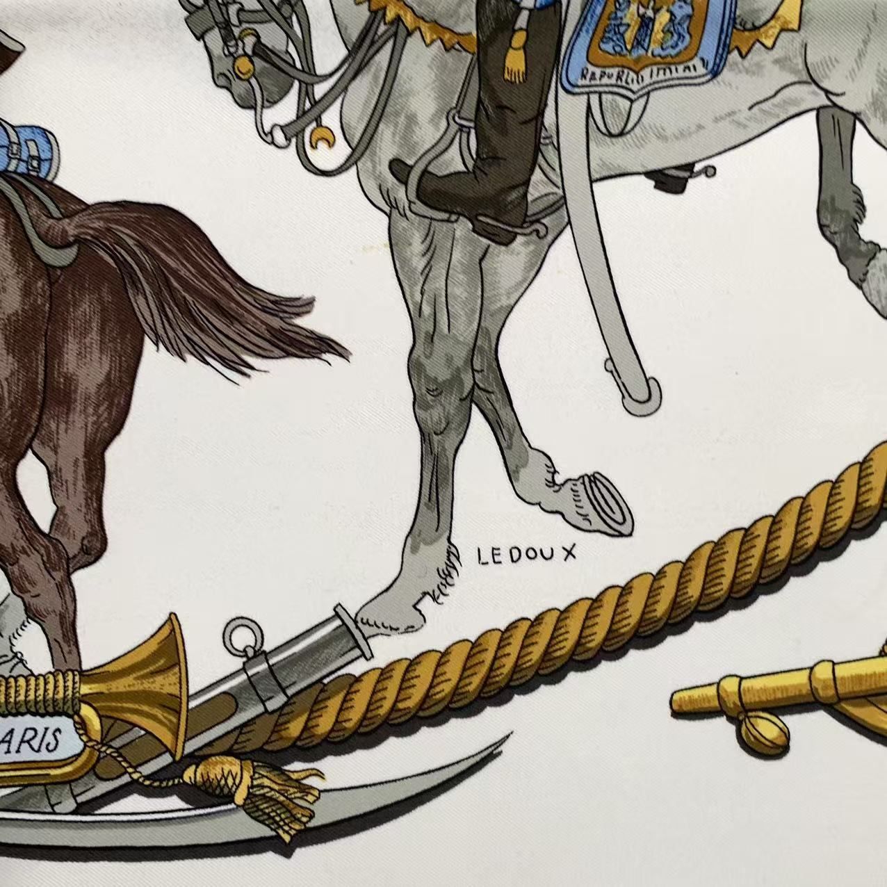 Hermes Carre 90 Marine Et Cavalerie Sea and Cavalry Silk Scarf White — view 5