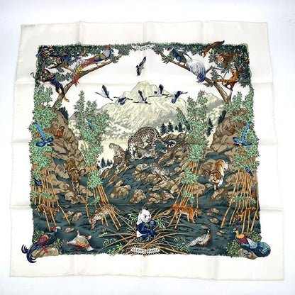 Hermes Carre 90 Sichuan Silk Scarf White