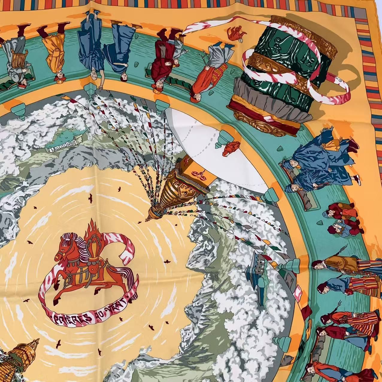 Hermes Carre 90 Scarf Silk Prieres AU Vent Prayer in the Wind Orange — view 3