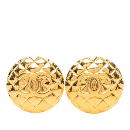 Chanel CC Logo Quilted Round Earrings Gold Plated