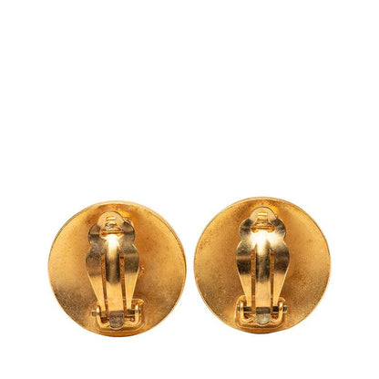Chanel CC Logo Round Earrings Vintage Gold Black Plated — view 2