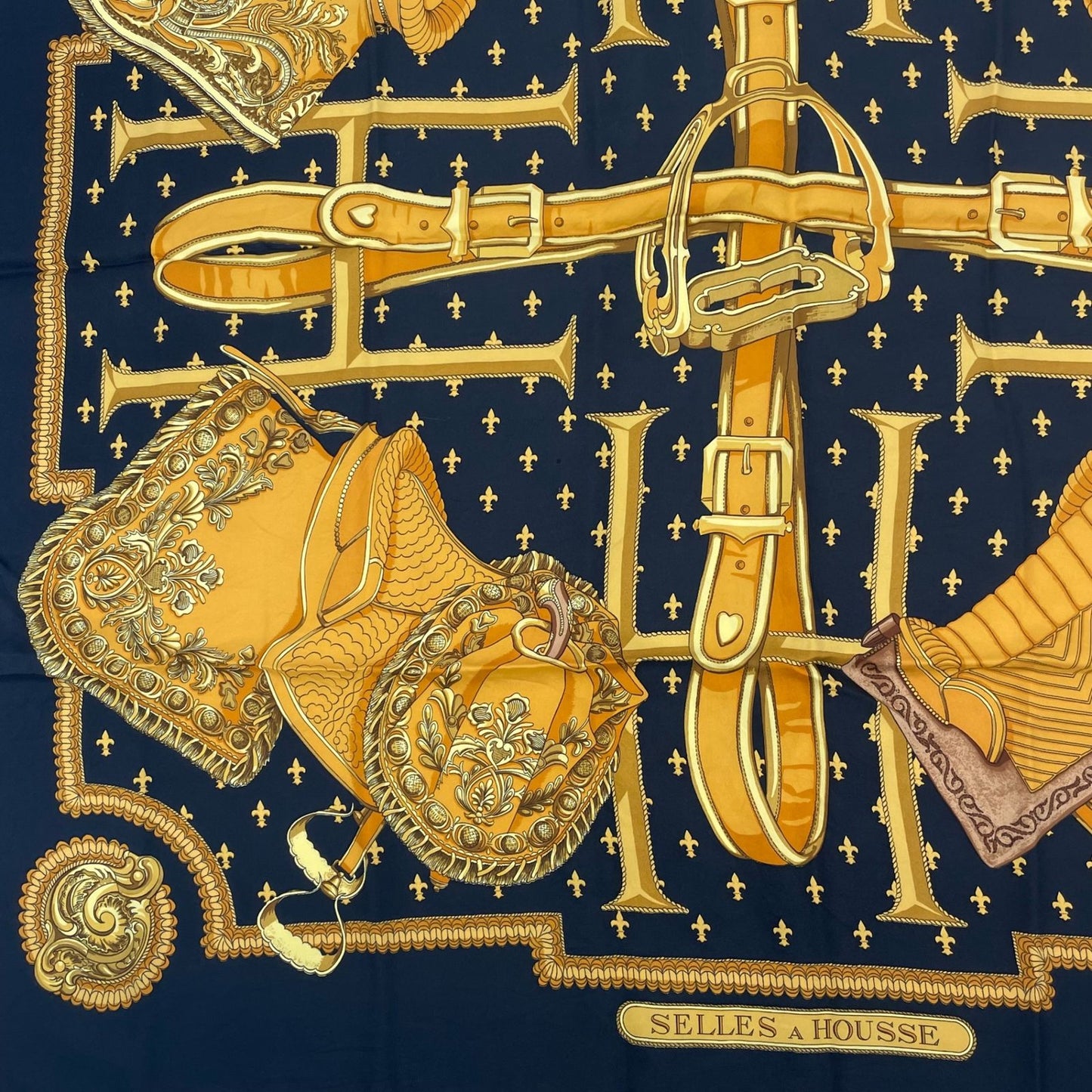 Hermes Carre 90 Selles a Housse Cover Scarf Silk Black — view 4