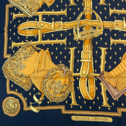 Hermes Carre 90 Selles a Housse Cover Scarf Silk Black — view 4
