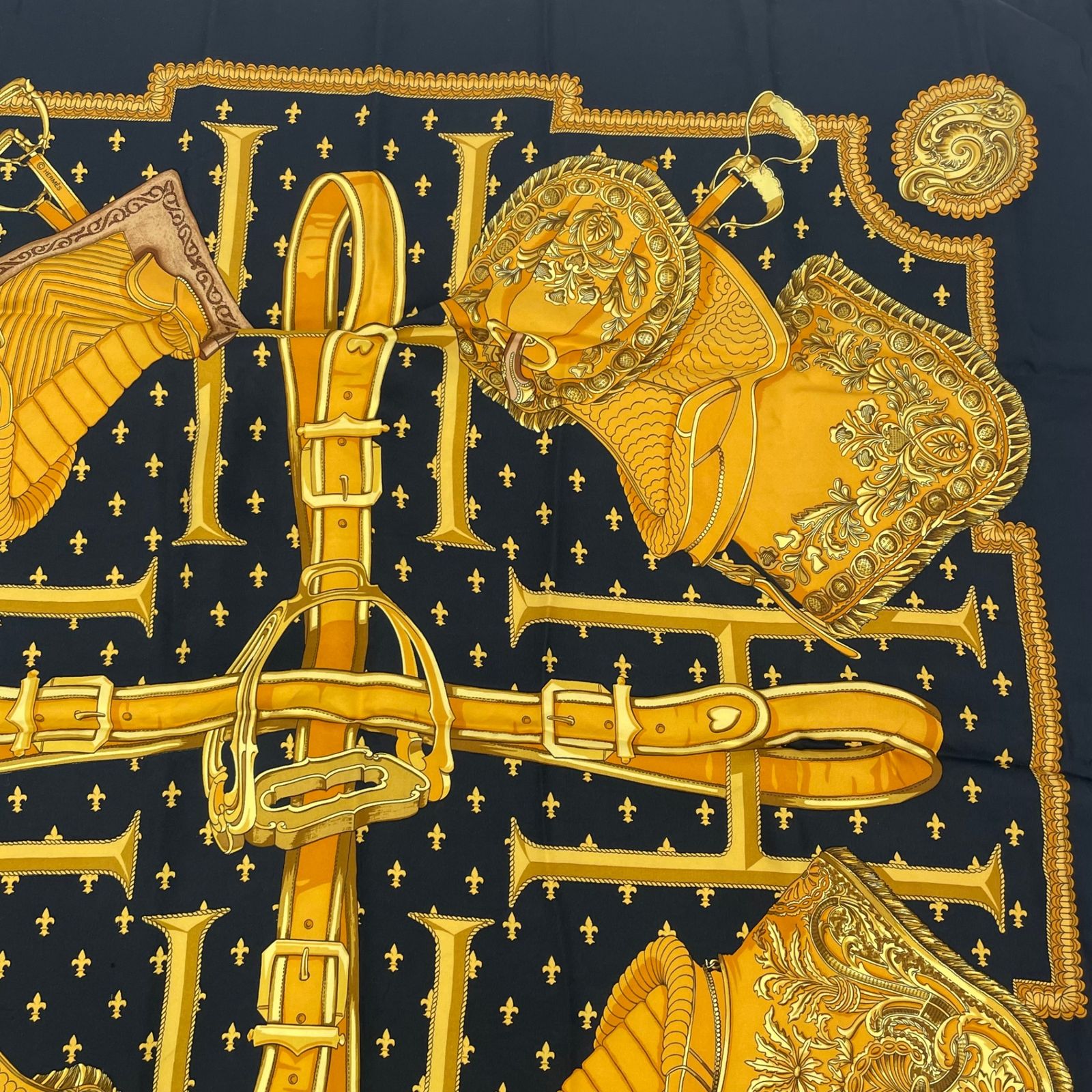 Hermes Carre 90 Selles a Housse Cover Scarf Silk Black — view 3