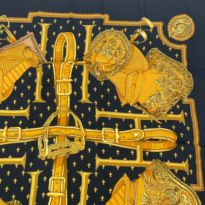 Hermes Carre 90 Selles a Housse Cover Scarf Silk Black — view 3