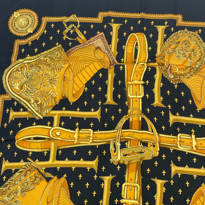 Hermes Carre 90 Selles a Housse Cover Scarf Silk Black — view 2