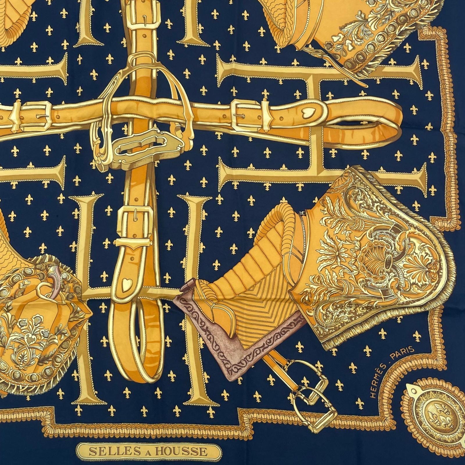 Hermes Carre 90 Selles a Housse Cover Scarf Silk Black — view 5