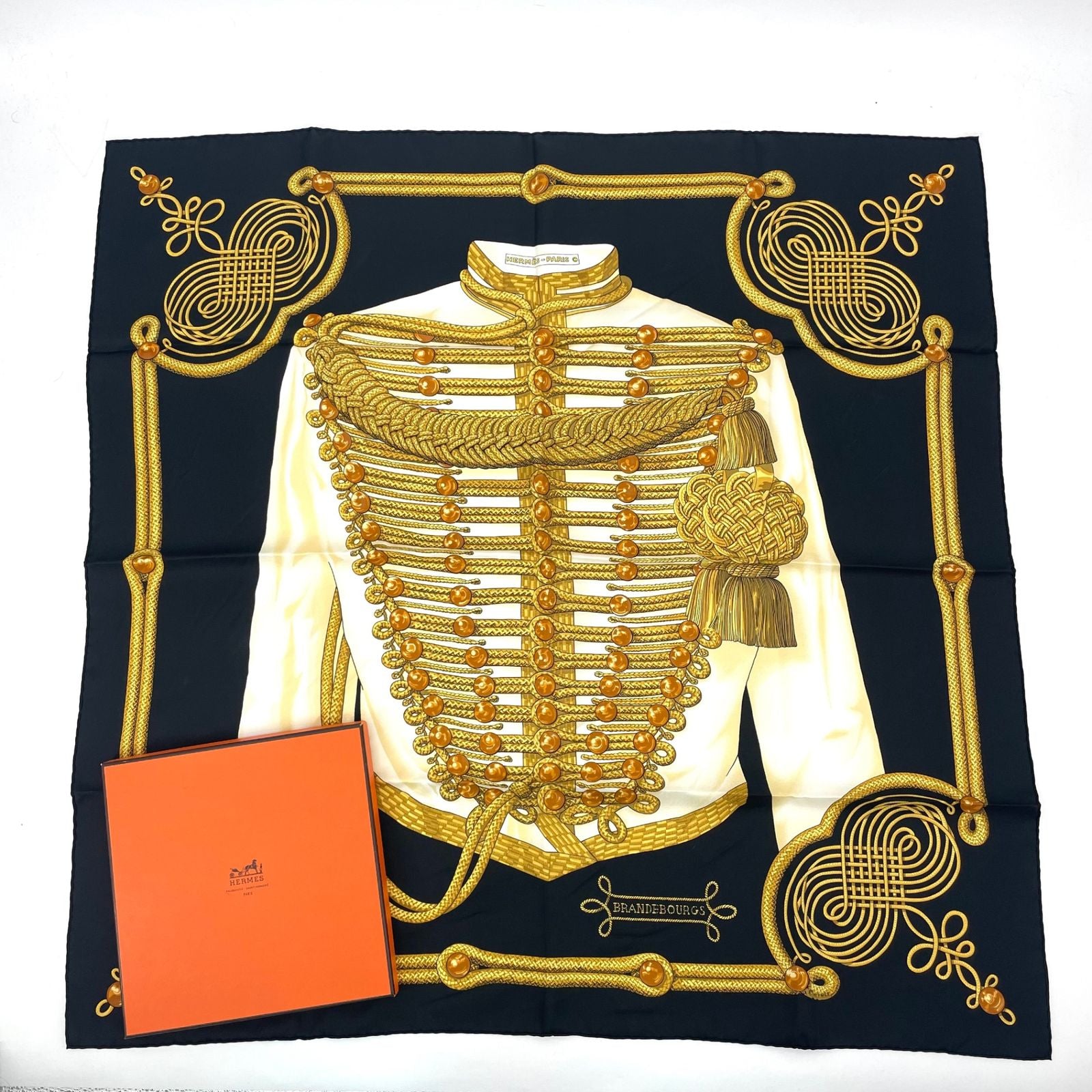 Hermes Carre 90 Brandebourgs Scarf Silk Black