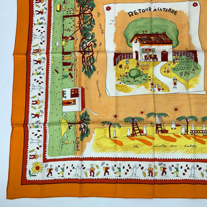 Hermes Carre 90 RE Tour a la Terre Return Silk Scarf Orange — view 4