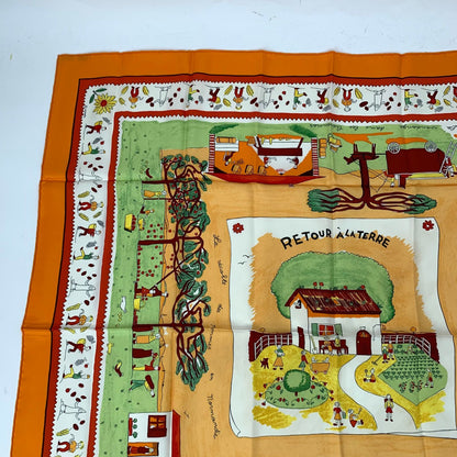 Hermes Carre 90 RE Tour a la Terre Return Silk Scarf Orange — view 2