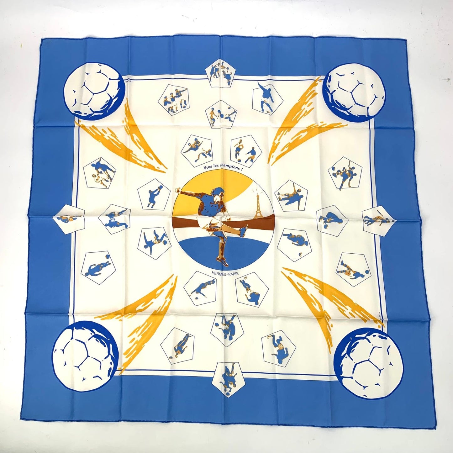 Hermes Scarf Silk Carre 90 Vive les Champions! Viva Soccer Blue