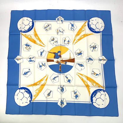 Hermes Scarf Silk Carre 90 Vive les Champions! Viva Soccer Blue