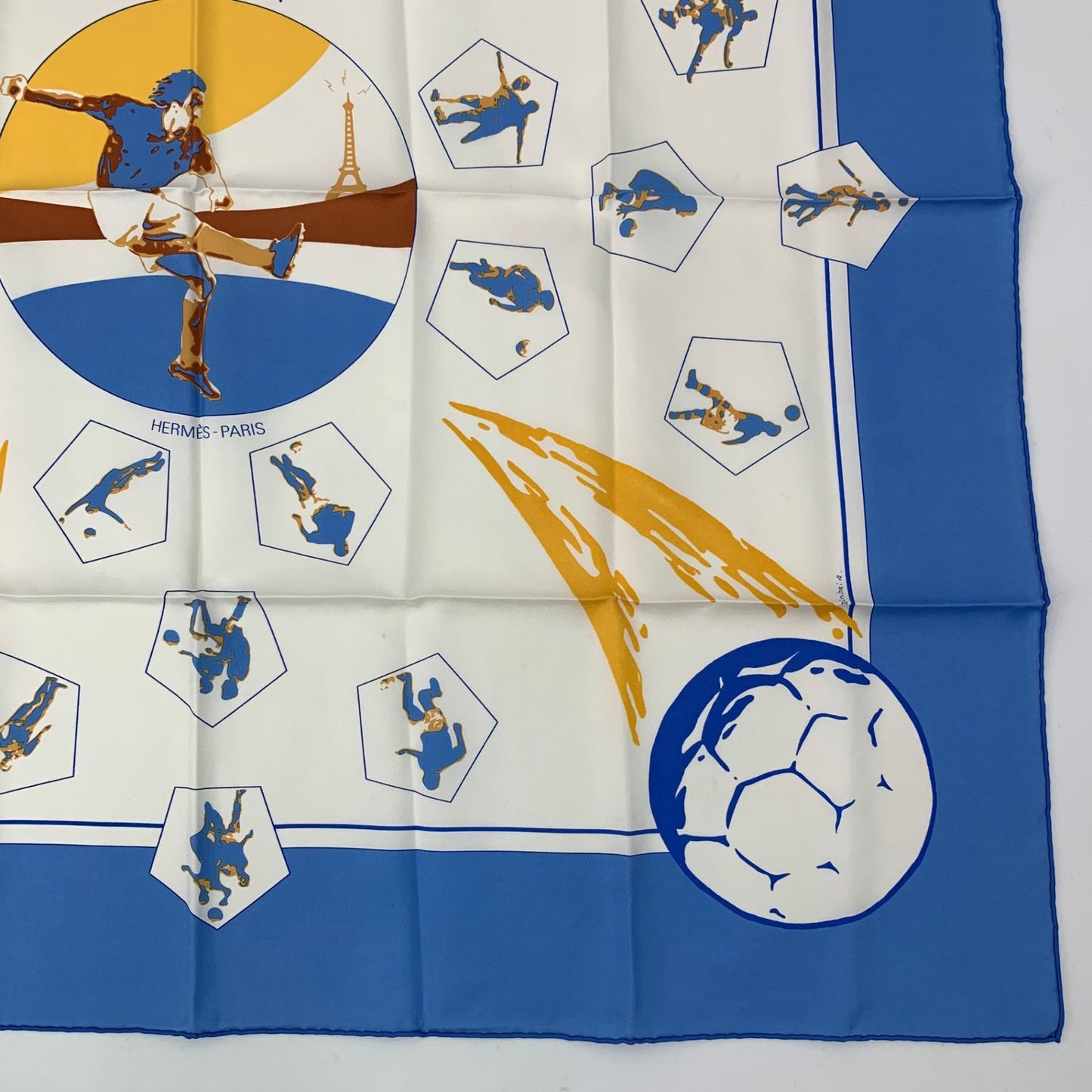 Hermes Scarf Silk Carre 90 Vive les Champions! Viva Soccer Blue — view 5