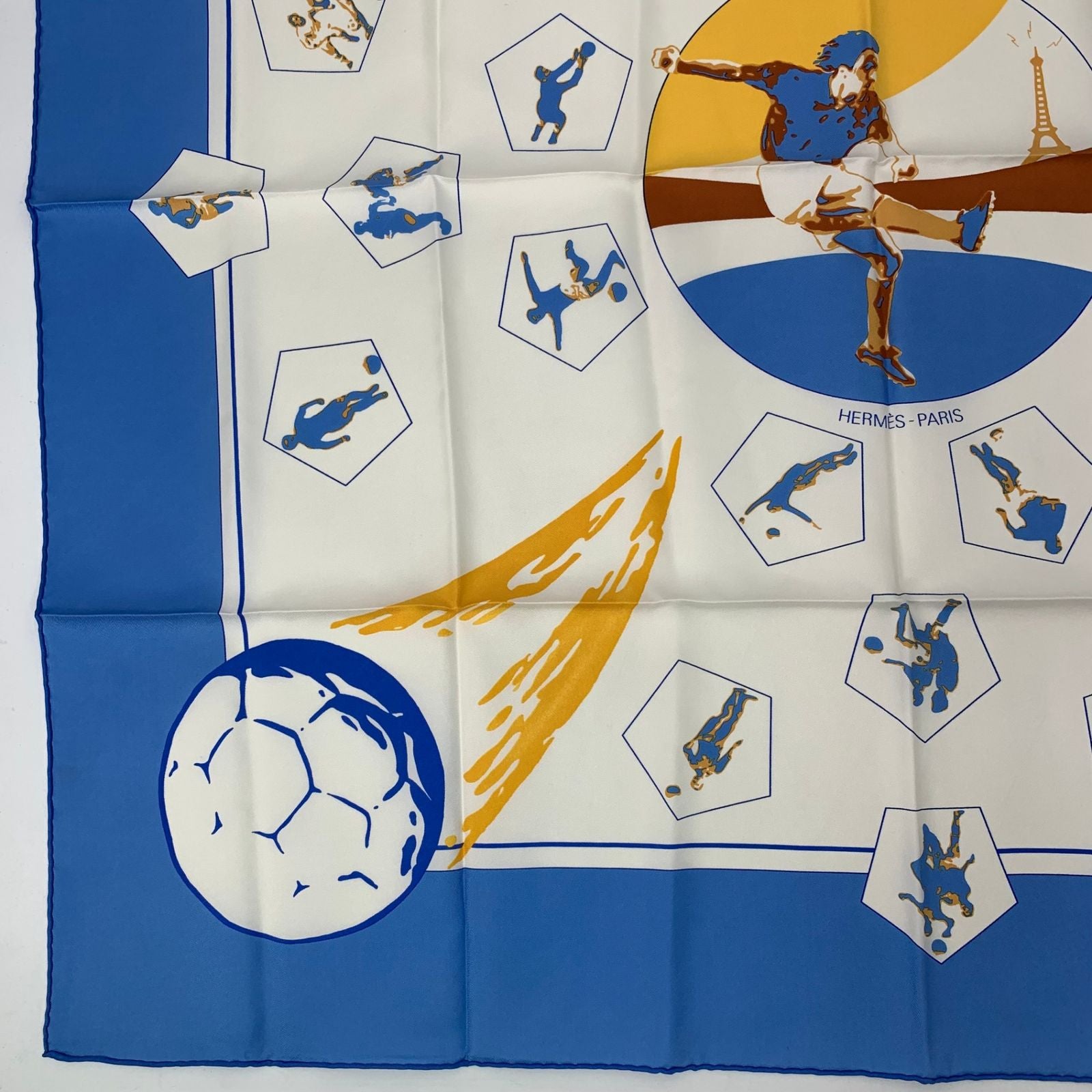 Hermes Scarf Silk Carre 90 Vive les Champions! Viva Soccer Blue — view 4